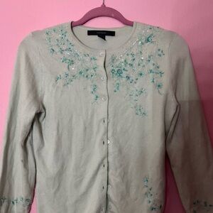 Embroidered Cardigan Sweater - Light Green